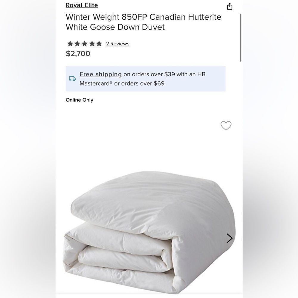 Royal Elite
Winter Weight 850FP Canadian Hutterite White Goose Down Duvet